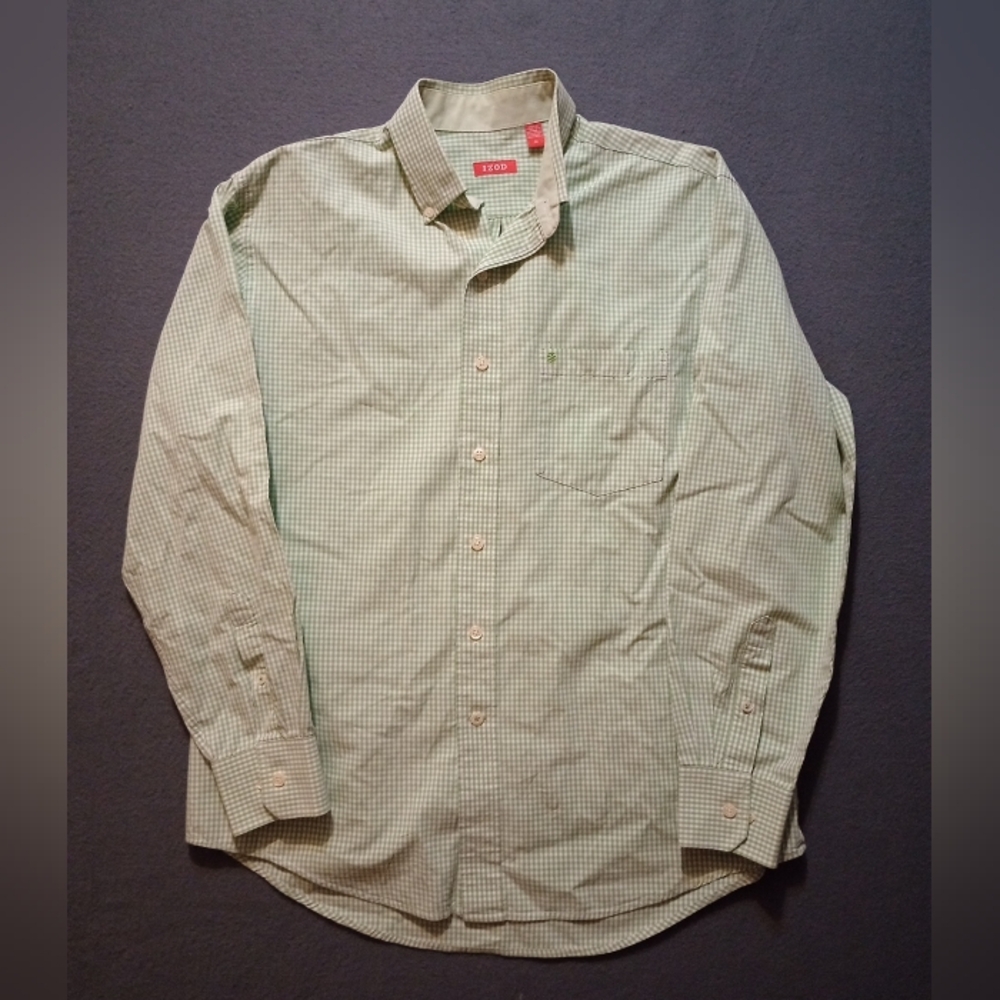 Izod Button Down Shirt Mens Medium Mint Green
